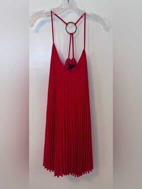 Red Pleated Spaghetti Strap Dress